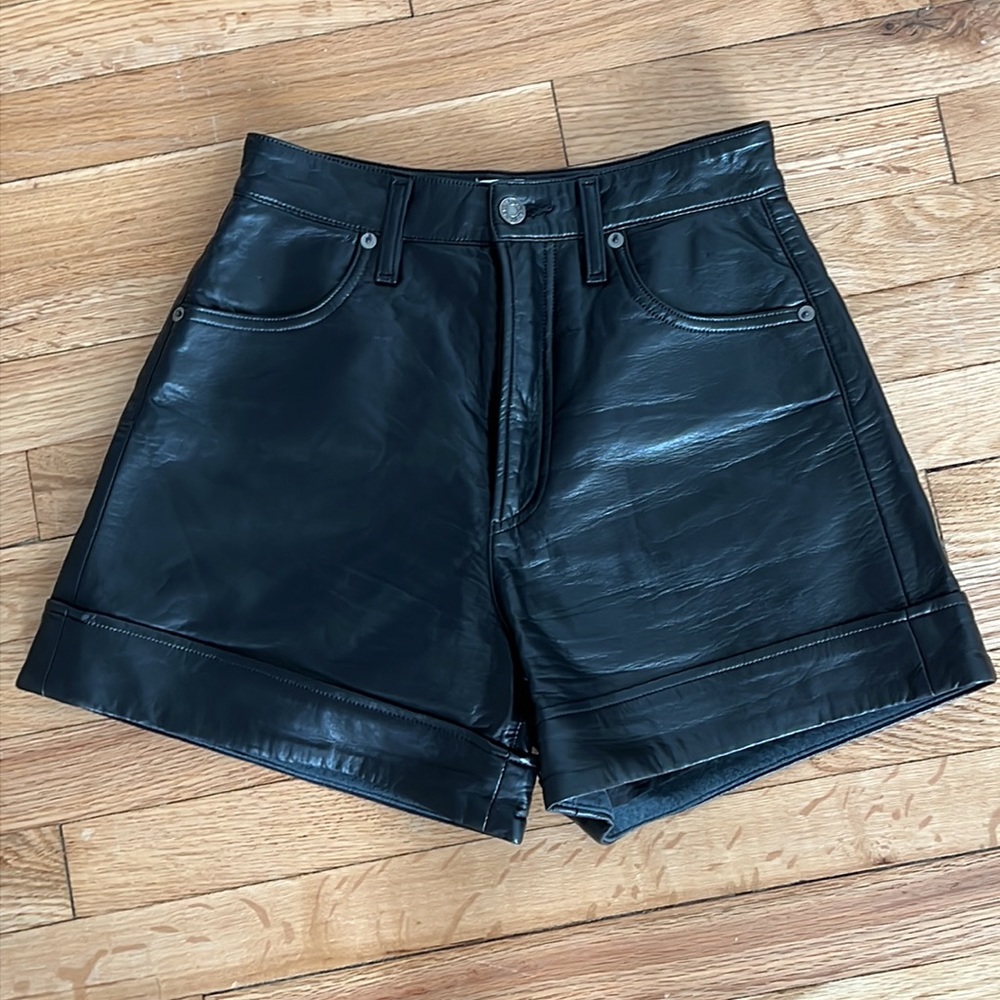 Agolde High Waist Leather Shorts - Picture 2 of 6
